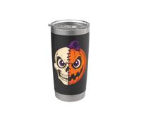 Halloween Half Skull Pumpkin Jack O Lantern Skeleton Face Stainless Steel Insulated Tumbler