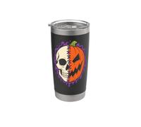 Halloween Half Skull Pumpkin Jack O Lantern Skeleton Face Stainless Steel Insulated Tumbler