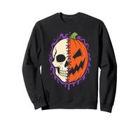 Halloween Half Skull Pumpkin Jack O Lantern Skeleton Face Sweatshirt