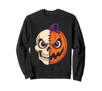 Halloween Half Skull Pumpkin Jack O Lantern Skeleton Face Sweatshirt