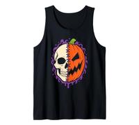 Halloween Half Skull Pumpkin Jack O Lantern Skeleton Face Tank Top