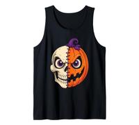 Halloween Half Skull Pumpkin Jack O Lantern Skeleton Face Tank Top