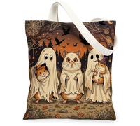 Halloween Hamster Canvas Tote Bag for Shopping 13 * 15, Animal Holiday Ghosts Reusable Grocery Bag for Women, Forest Work Travel Painting Gift Decor