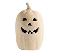Halloween Handcrafted Jack-O'-Lantern, Artisanal Kiln-Fired Terracotta Pumpkin with Hand-Carved Details, 2025 Fall & Halloween Decor, Natural Terracotta (White-2)