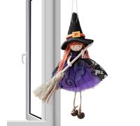 Halloween Hanging -12x20cm, Witch Broom Girl Angel Pendant with Bell | Festive Mesh Broom Doll Ornament for Haunted House, Party, Door, Window, Garden, and Home Decor