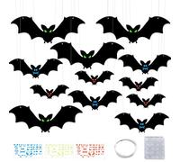 Halloween Hanging Bats Decoration,Ompinda 12pcs Black Flying Bat With Glowing Eyes Sticker Spooky Decor for Hanging in The Tree, Porch, Lawn, Indoor Wall