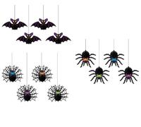 Halloween Hanging Decor Set, 12PC 3D Spider Web Bats&Cobweb Ornaments, DIY Ceiling Decor for Spooky Party Haunted House