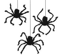 Halloween Hanging Decorations - 3 Pack Giant Spiders, 75cm Faux Fur Creepy Spider Décor