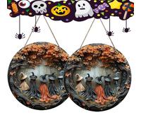 Halloween Hanging Door Wooden Wall Decor Sign, 2025 New Handmade Halloween 2d Witch Pattern Wooden Hanging Sign, Unique Design with Five Witches for Front Decorations (2PCS)