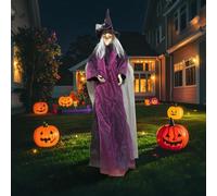 Halloween Hanging Flying Witch Animatronic, Talking Animated Witch with Light Up Eyes Sound Activated, Halloween Haunted House Prop Decoration, for Front Porch Garden Yard Lawn