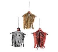 Halloween Hanging Ghost Decor - Glowing Skeleton with Chain-Bound Design, Spooky Laugh Sound & Red/Yellow/Black Outfits, Frightening Ornaments to Haunt Spaces