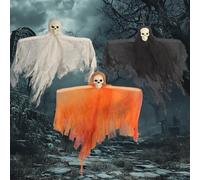 Halloween Hanging Ghost Flying, 3Pcs Hanging Grim Reapers, Skeleton Outdoor Decorations Skull, for Haunted House Secret chamber, 15.7Inch