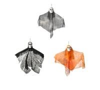 Halloween Hanging Ghost Prop 2-3 Pack Spooky Grim Reapers - Skeleton Head with Gauze for Outdoor Haunted House, Party & Door Decor (Series3, Nature)