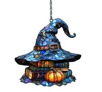 Halloween Hanging Ornament Acrylic Witch Hat Hanging Decor Mystical 2D Witch Gost Spider Pattern Suncatcher for Window Spooky Season Halloween Decorations