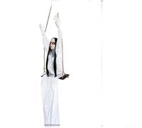Halloween Hanging Ornament with Motion Sound Activation and Swinging Girl Figure Featuring Glowing Eyes Effect (White)