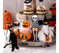 Halloween Hanging Ornaments, Handmade Spooky Pumpkin Ghost Black Cat Skeleton Hanging Ornaments, Cute Tree Decorations for Holiday Indoor Outdoor Home Decor Party Favor Fun Gifts