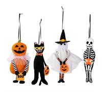 Halloween Hanging Ornaments - Spooky Fabric Pumpkin Ghost Black Cat Skeleton Decorations for Home, School, Garden - Festive Party Decor (4 Styles)
