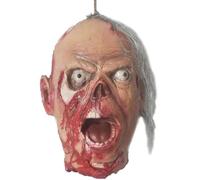 Halloween Hanging Severed Head Decoration,Scary Life-Size Bloody Cut Head Corpse Realistically Latex Head Pendant Prop,With Wig Costume,Zombie Head for Outdoor Indoor Haunted Houses Party (LLL)