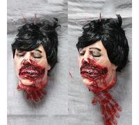 Halloween Hanging Severed Head Decorations,Scary Bloody Body Corpse Real Life-Size Reali stically Latex Pendant Props,with Wig Costume Horrible Zombie Head for Haunted House Yard Bar Decor (o)
