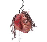 Halloween Hanging Severed Head Decorations,Scary Bloody Body Corpse Real Life-Size Reali stically Latex Pendant Props,with Wig Costume Horrible Zombie Head for Haunted House Yard Bar Decor (pl)