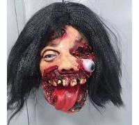 Halloween Hanging Severed Head Decorations,Scary Bloody Body Corpse Real Life-Size Reali stically Latex Pendant Props,with Wig Costume Horrible Zombie Head for Haunted House Yard Bar Decor (ds)