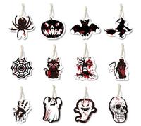 Halloween Hanging Tree Decorations for Outdoor Indoor Halloween Pumpkin Ghost Skull Hand Bat Hanging Sign for Tree Halloween Hanging Ghost Ornament for Halloween Theme Party 12pcs