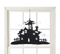 Halloween Hanging Welcome Sign - Black Halloween Door Hanging | Witch Skeleton Bats Sign for Party Home Wall Door Window Haunted House Yard Decor