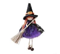 Halloween Hanging Witch Ornament with Broom for Tree and Seasonal Home Decor Creating Spooky Ambiance (Purple)