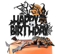 Halloween Happy Birthday Cake Topper, Spooky Haunted House Bat Bday Cake Decor, Horror Scary Ghost Wizard Tombstone Halloween Birthday Party Decorations Supplies