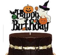 Halloween Happy Birthday Cake Topper Spooky Wizard Witch Pumpkin Ghost Bat Happy Halloween Themed Cake Picks for Kids Boy Girl Birthday First Second Bday Party Supplies