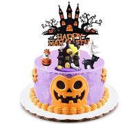 Halloween Happy Cake Topper Sets with Spider Ghost Cat Castle Halloween Cake Decorations for Pumpkin Party Decorations Supplies