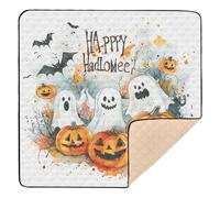 Halloween Happy Halloween Ghosts Orange Pumpkins Soft Padded Baby Gym & Activity Mat for Floor Waterproof Kicking Mat for Baby Kids Toddlers Infants, 50'' x 50''