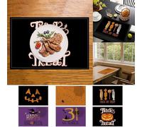 Halloween Happy Halloween Orange And Black Placemats Heat Washable Stain Table Mats Decorations Suitable For Restaurant Kitchen Banquet Teal Napkins for Dining Table (A, 45X30CM)