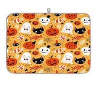 Halloween Happy Holiday Theme Microfibre Dish Drying Mat Absorbent Dish Drying Drainers Mats for Kitchen Spoon Glass Plate 45.7 x 60.9 cm