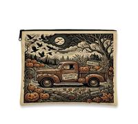 Halloween Harvest Pumpkins Truck Makeup Bag 7x9 Inch