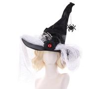 Halloween Hat - Pointed Vintage Lace Headgear, Spider Embellished Witch Costume Accessory, Elegant Wide Brim Style, Cosplay Prop Design, Party Headdress for Masquerade, Event and Holiday, 40x43 cm