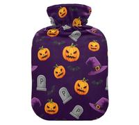 Halloween Hat Witch Pumpkin Hot Water Bottle with Cover for Pain Relief Hot Bottle Water Bag for Headaches, 2L
