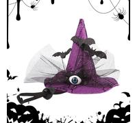 Halloween Hats for Dogs, Halloween Canine Costumes, Witch Hat with Bat and Eyes Design Adjustable Strap for Medium Breed Photo Props Indoor Party