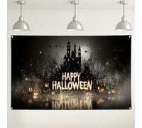 Halloween Haunted Castle Backdrop, Spooky Night Scene Decor for Parties, Photo Background for Halloween Celebrations 71x43 Inch