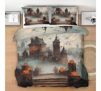 Halloween Haunted Castle Duvet Cover Set Cot Bed for Kids Boys Girls, Scary Pumpkin Bedding Set Junior 120x150 cm, Breathable Hypoallergenic Soft Reversible Toddler Duvet with 1 Pillowcase
