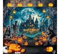 Halloween Haunted House Backdrop 8x6FT Scary Moon Night Zombies Pumpkin Skull Castle Photography Background Spooky Halloween Party Decorations Photo Props