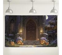 Halloween Haunted House Backdrop, Spooky Gothic Style Party Decorations, Pumpkin Theme Indoor/Outdoor Photo Background for Halloween Events 71x43 Inch