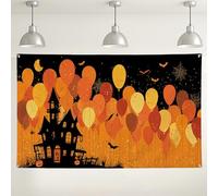 Halloween Haunted House Balloons Backdrop, Spooky Party Decorations, Orange Black Indoor/Outdoor Photo Background for Halloween Events 71x43 Inch