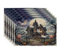 Halloween Haunted House Corgi Dog Placemats Set of 6, 12x18 Inch, Fun Ghost 6Pcs Table Mats for Dinning, Scary Creepy Holiday Home Kitchen Decor