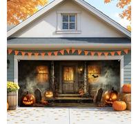 Halloween Haunted House Garage Door Cover, Spooky Pumpkin and Ghost Large Garage Door Decorations, Fall Indoor and Outdoor Party Background Decor 157x71 Inch
