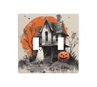 Halloween Haunted House Ghost Double Gang Toggle Light Cover Wall Plate Switch Decor Standard Size - 11.4x11.4cm
