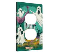 Halloween Haunted House Ghosts Light Switch Cover Plates/Outlet Covers, Green Spooky Decor Wall Accents, Thermoplastic Wall Plates, Standard Size Single Duplex Outlet
