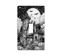 Halloween Haunted House Light Switch Cover Plate/Outlet Covers, Black White Spooky Design for Fall Decor, Thermoplastic Wall Plates, Standard Size Single Toggle