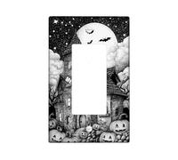 Halloween Haunted House Light Switch Cover Plate/Outlet Covers, Black White Spooky Design for Fall Decor, Thermoplastic Wall Plates, Standard Size Single Rocker