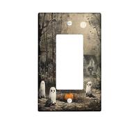Halloween Haunted House Light Switch Cover Plate/Outlet Covers,Gloomy Grey Fall Ghosts with Pumpkins for Wall Accents,Thermoplastic Wall Plates,Standard Size Single Rocker